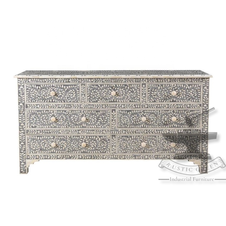 Large Bone & Inlay Chest of Drawers Grey and White color