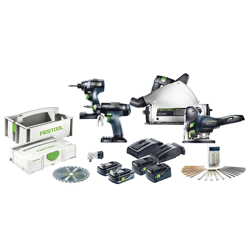 Полный новый 18V Festool 205604 TID 18 T 18 TSC 55 PSC 420 беспроводной Профессиональный финишный набор 4 инструмента комбинированный комплект с батареями 5,2 Ач