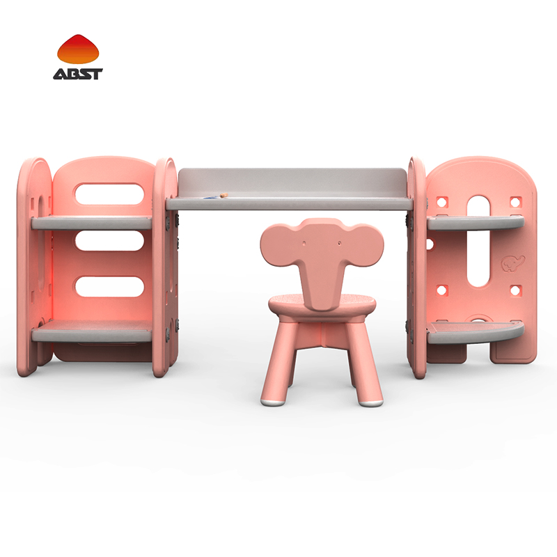2 In 1Safety Multi-function Plastic Wooden Indoor Children Desk And Chair Bookshelf Minimal For Kids