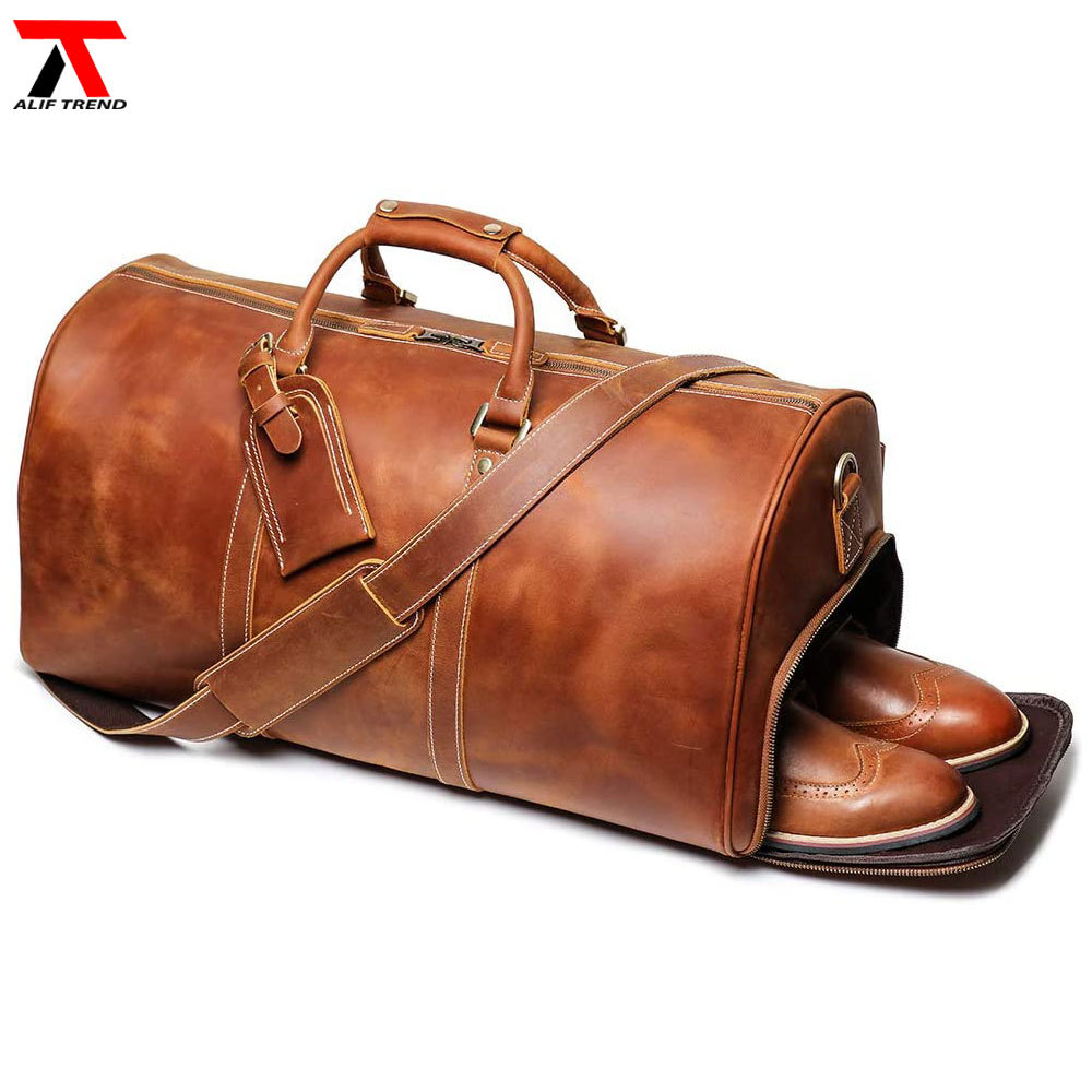 Genuine Leather Travel Bag Custom Leather Traveling Duffel Luggage Bags Made Real Full Grain Leather