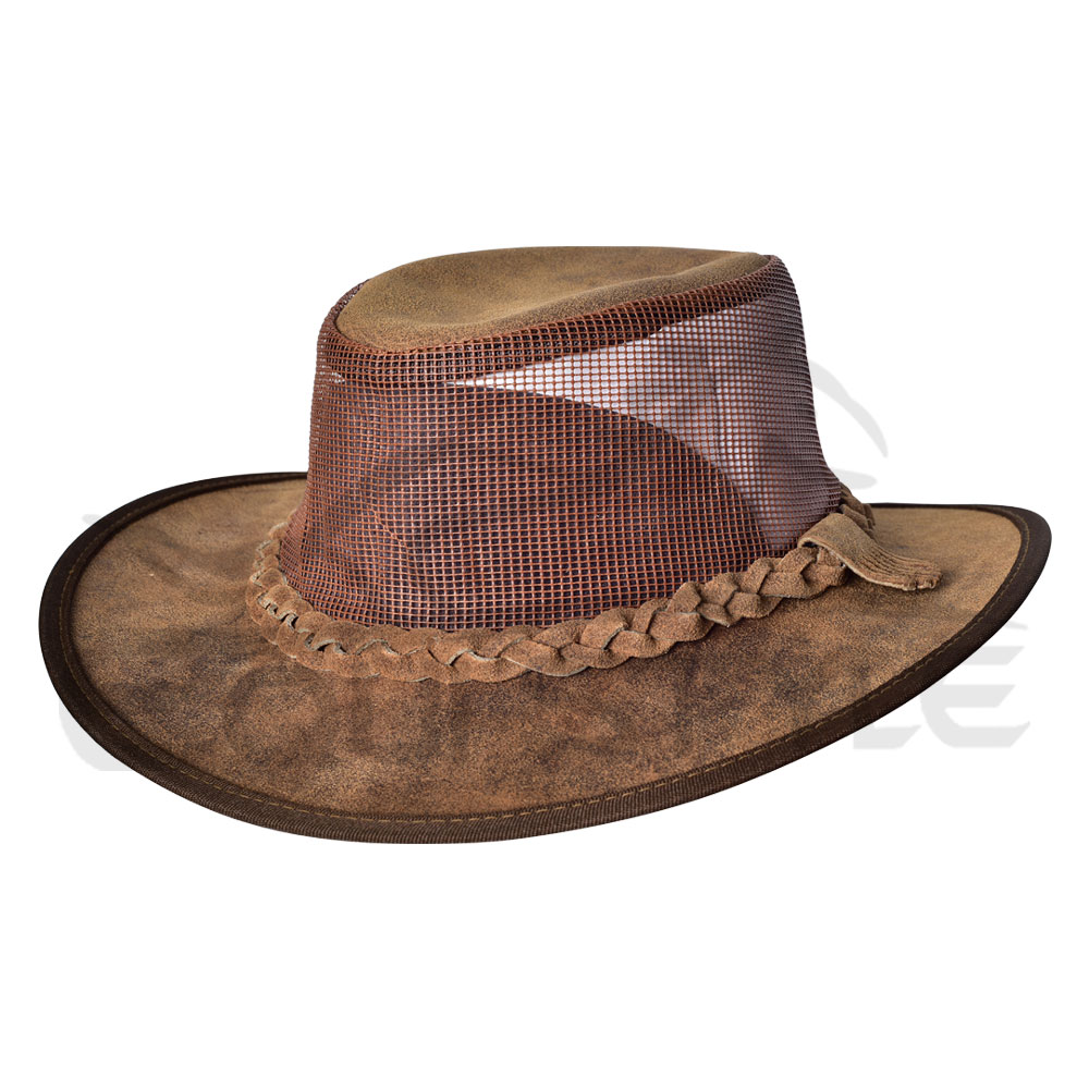 Breeze Leather Hats Cooler Mesh Tan Brown All Sizes Unisex OEM Outdoors Hats Appealing Style Best For Hiking Boating and Riding