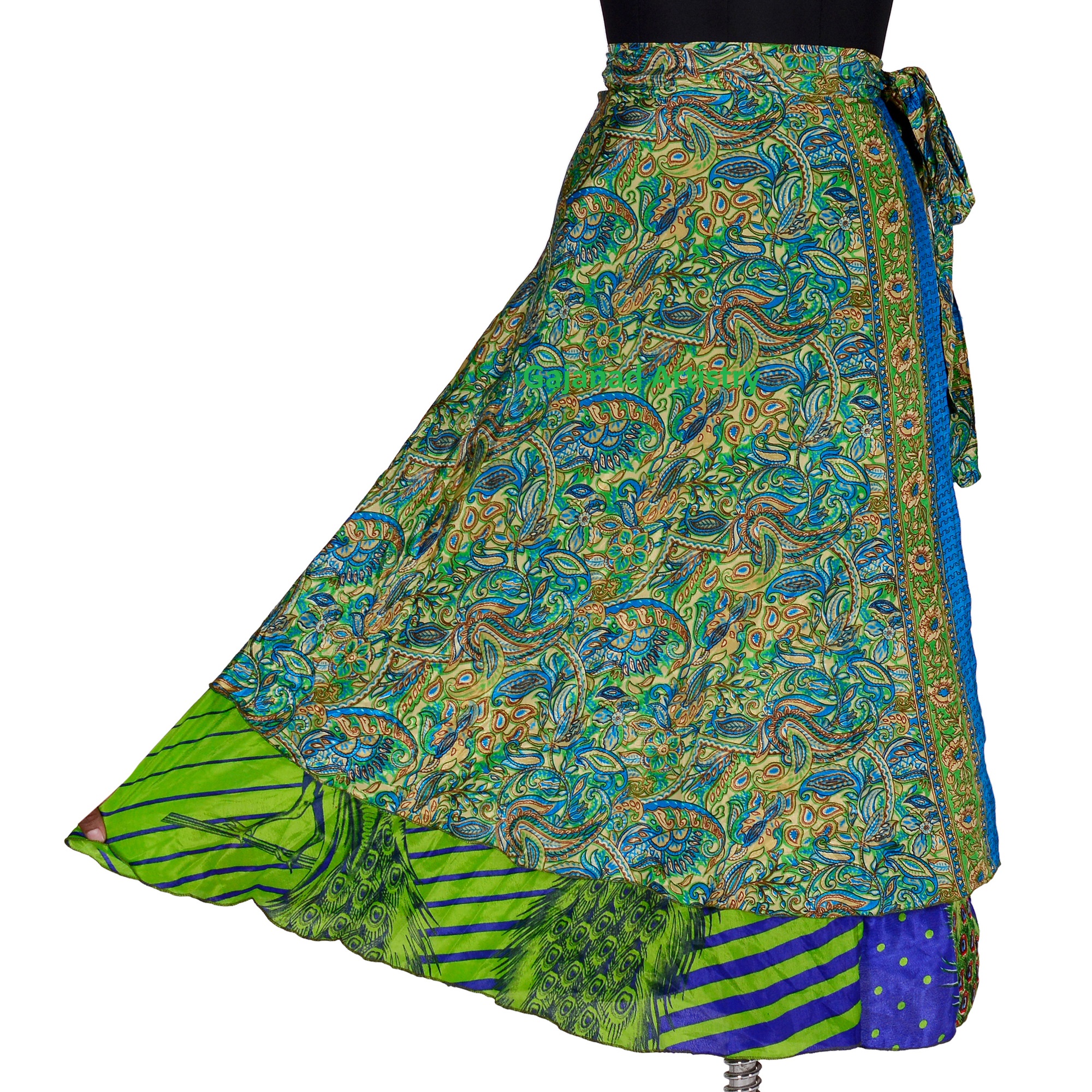 Vintage Silk Long Sari Recycled Magic Wrap Around Skirt Reversible Women Dress