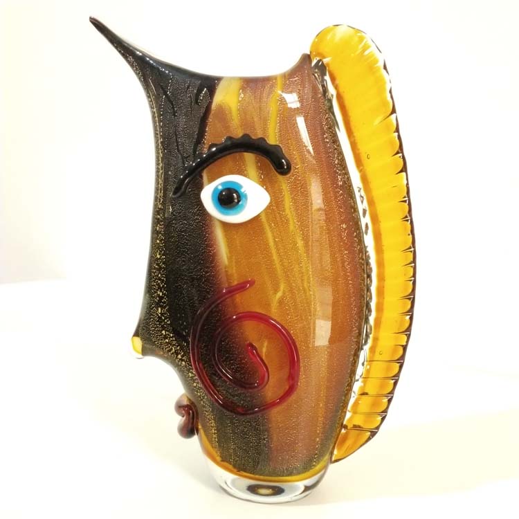 Festival gift hand made blown glass abstract face vase