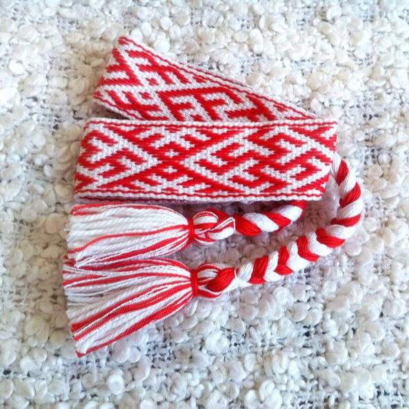 Woven Belt, White Red Slavic Belt