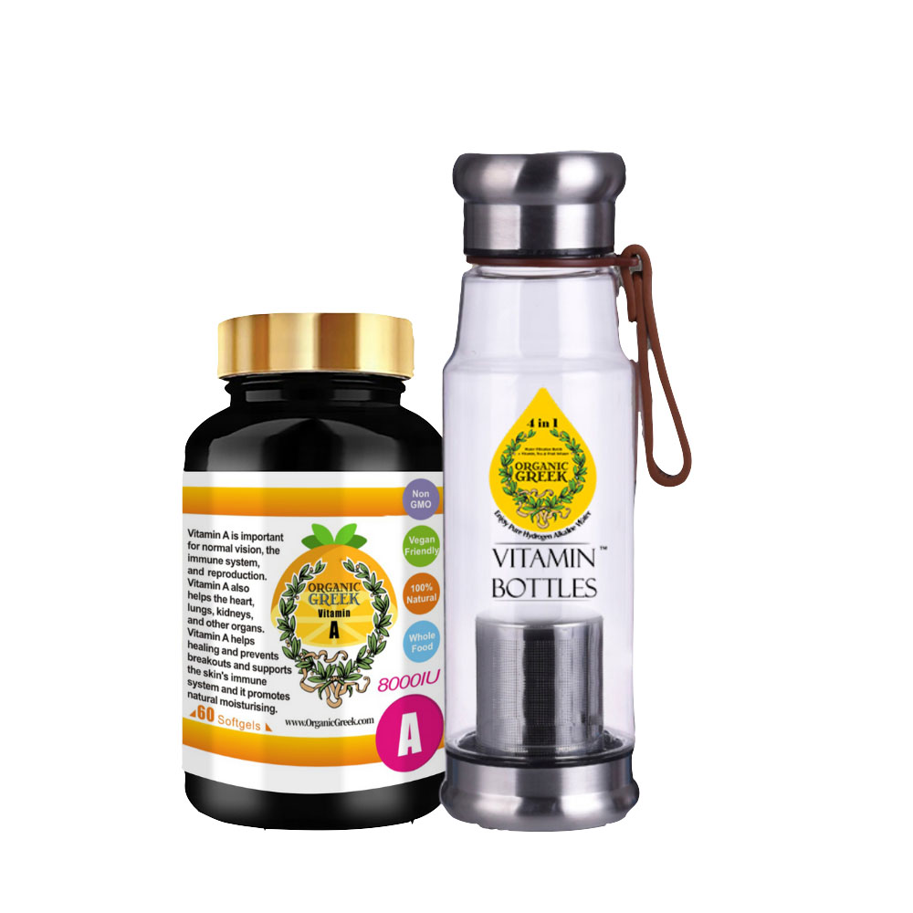 Organic Greek Vitamin A 8000IU + Vitamin Bottles Hydrogen Alkaline Generator Water Stainless Steel filter
