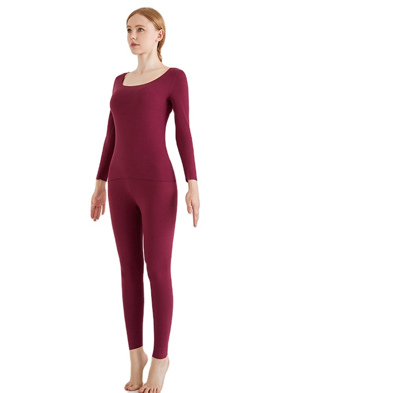 Promotional Slim Bottoming Shirt Double-sided Brushed Seamless Round Neck Female German Velvet Thermal Underwear Set