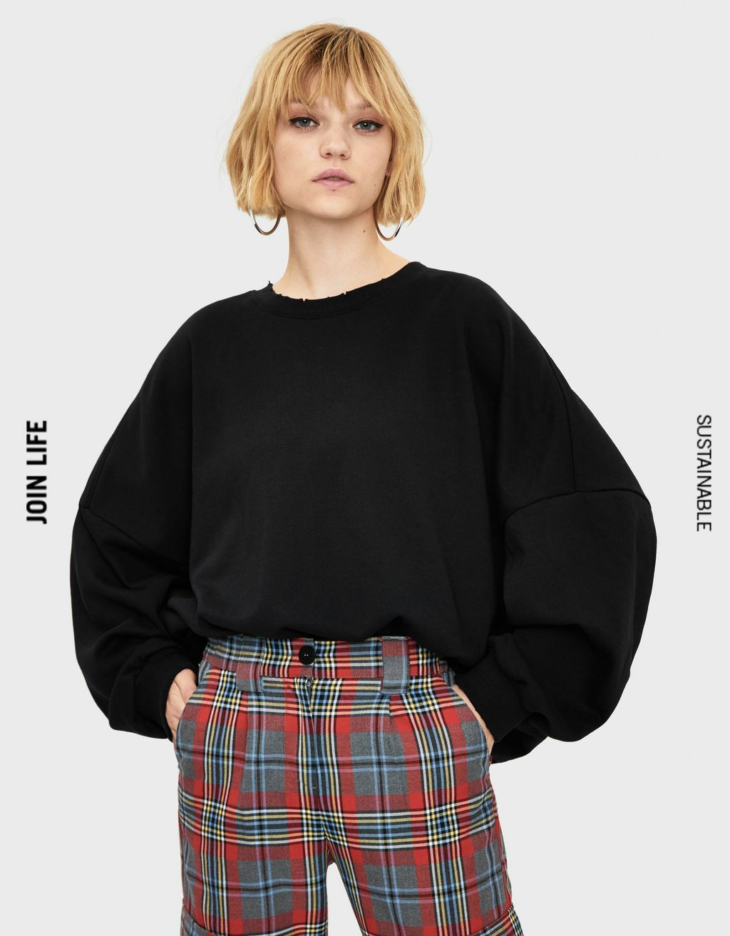 Fleece Custom Blank Womens Drop Shoulder Ladies Loose baggy Fit Sweatshirt with Plaid Shorts