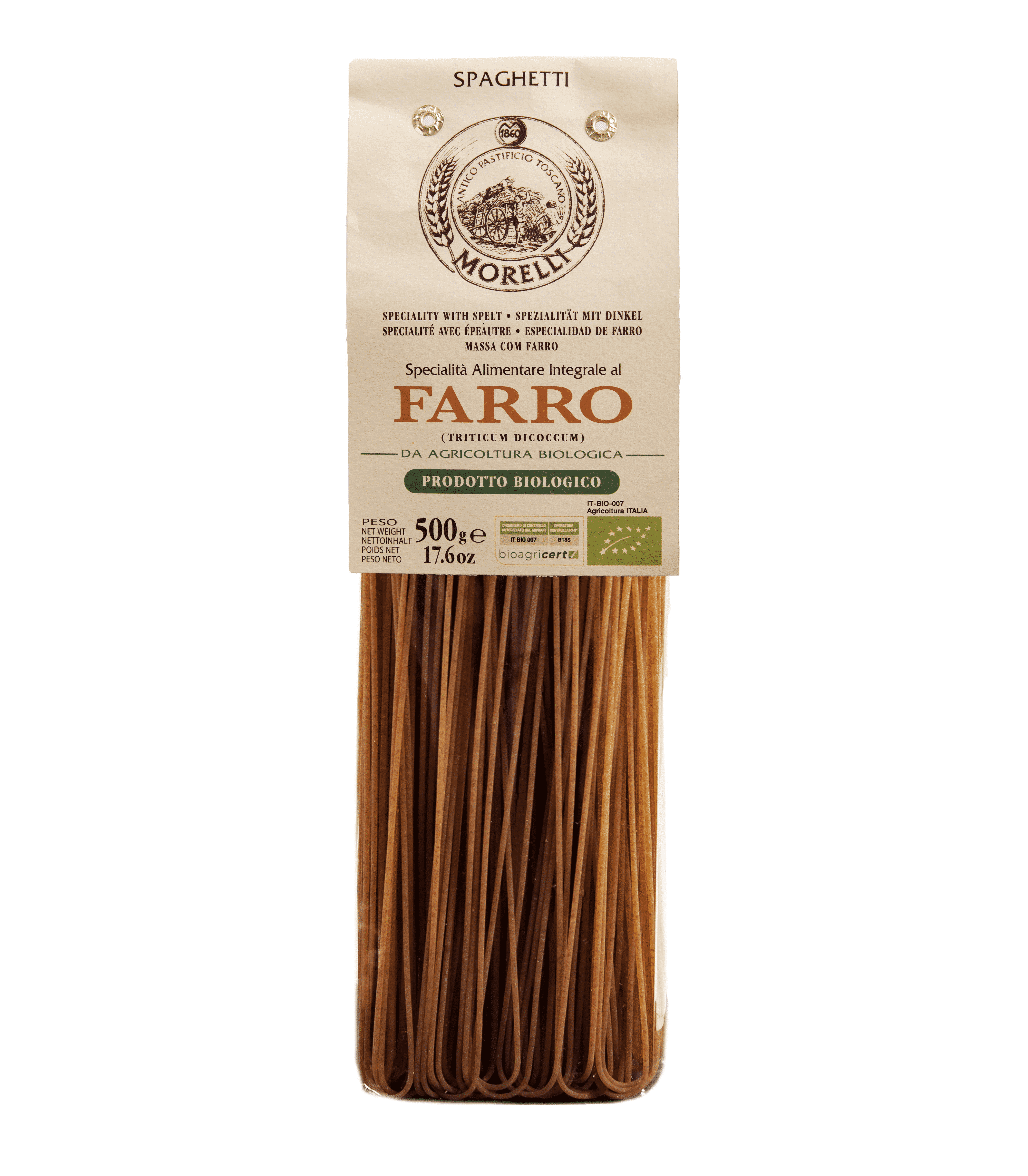 Spaghetti Spelt Organic Italian Pasta Artisanal Made in Italy Long Shape