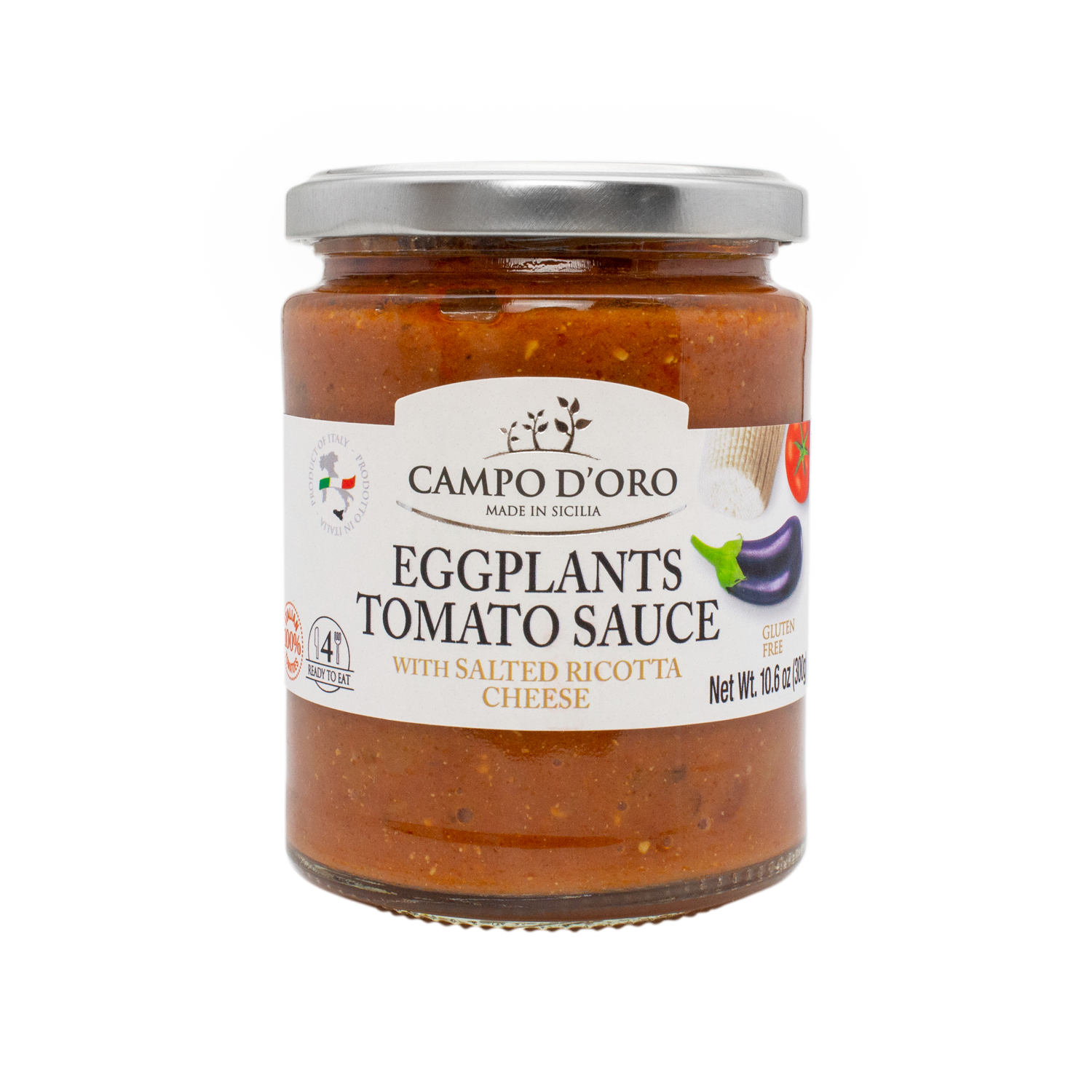 Высококачественный томатный соус с баклажанами и сыром Ricotta 300 г, Сделано в Италии, аутентичная натуральная итальянская кухня, Сицилийская ферма