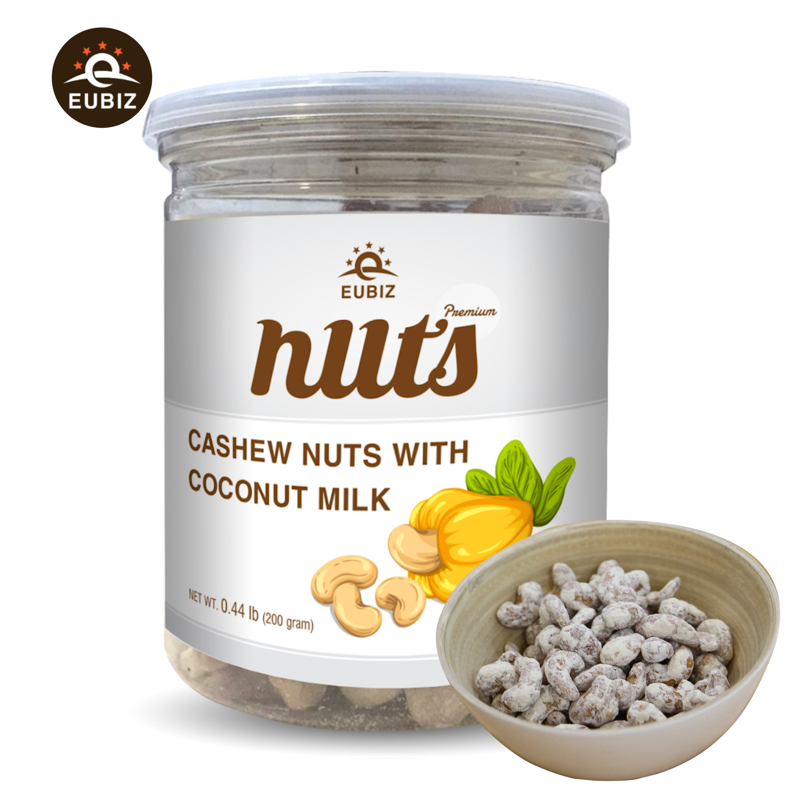 Cashew Nuts with Coconut Milk (200Gr) - Eubiz - Made In Viet Nam - Box Plastic