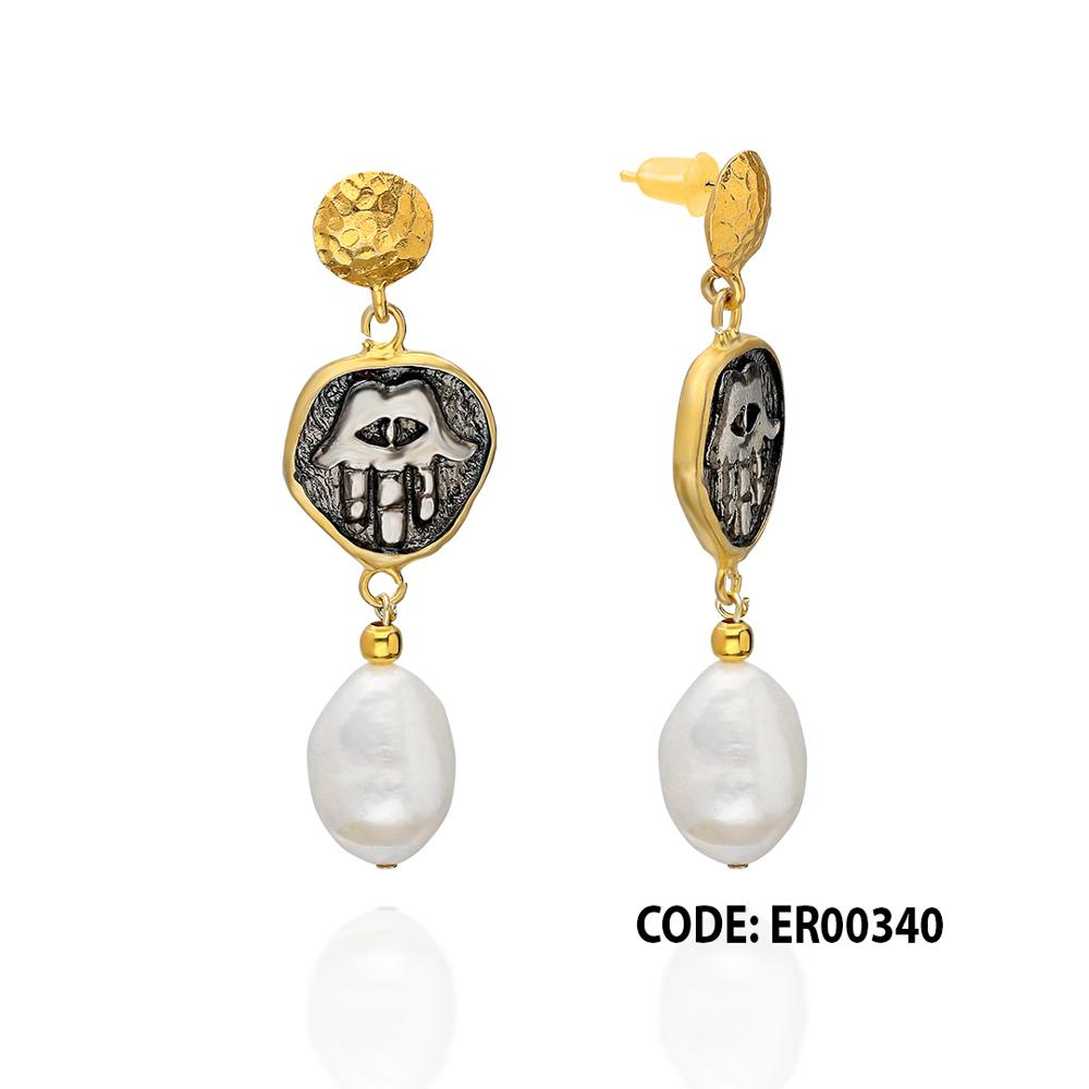 Jewelry925 стерлингового серебра серьги, Аутентичные Позолоченные рука Фатимы жемчужной сережкой