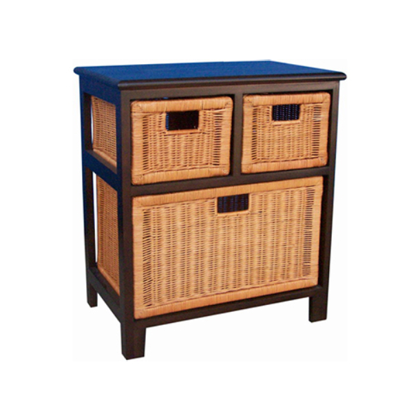 Most Popular Indonesian Wooden Wicker Chest Drawers With 1 big + 2 smaller drawers