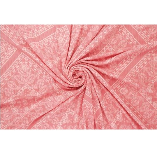 Polyester Yummy Rib Bandana Paisley Print Rose Highly Stretched in Crosswise Direction