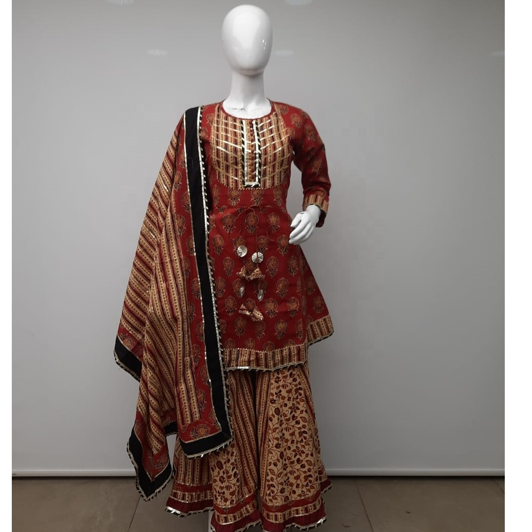 Новый дизайнерский хлопковый Kurti с комплектом дупатты Kurta с тяжелым Палаццо дупатта