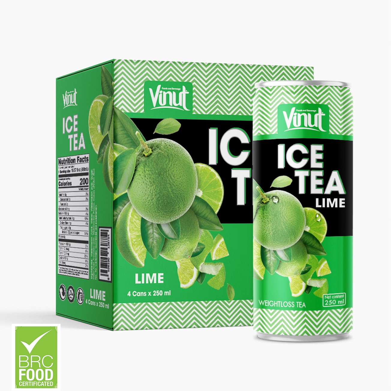 8.5 fl oz Sparkling water VINUT 4 Cans Ice Tea Lime Juice Directory hot selling healthy safe Newest OEM beverage