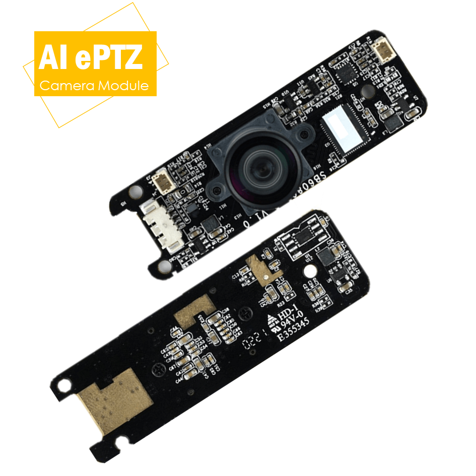 4K WebCam Module, ePTZ UHD Camera with Microphones, Powered by AI with Auto-Framing 4X Zoom for Video Conference