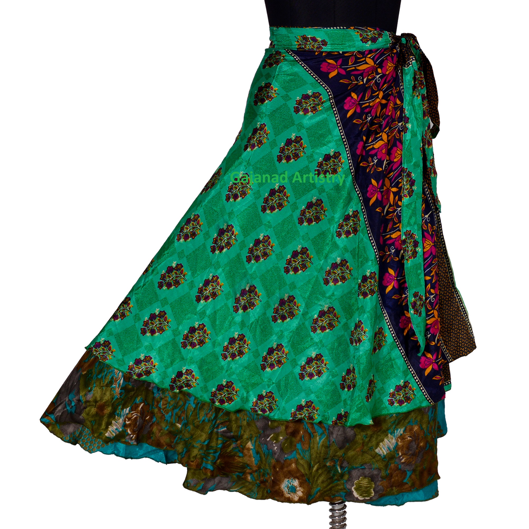 Wrap Long Skirt Festival Summer Casual Skirts Beach Sexy Look Designer Printed Silk Sari Reversible Two Layer long Wrap Around