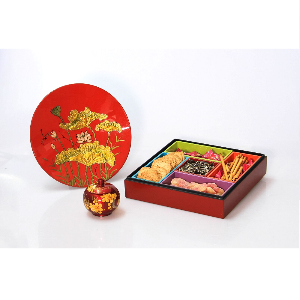 Vietnam handicraft lacquer wood custom logo candy gift box for wedding and party