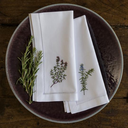 Embroidered Handmade Cotton/Linen Cocktail Napkin with Hemstitch