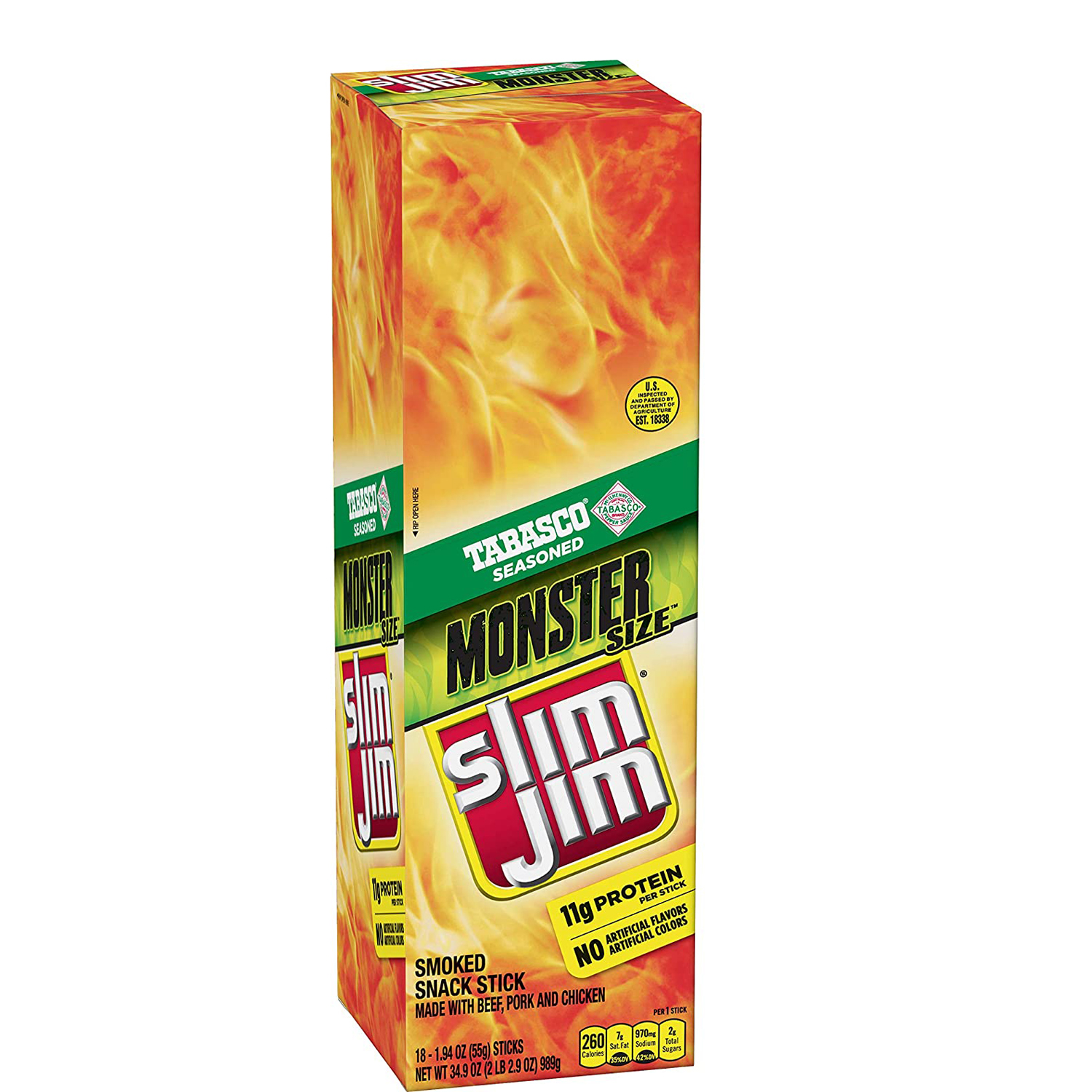 Кудрявые мясовые палочки Slim Jim Monster Tabasco 1,94 унции Палочки (18 шт.)