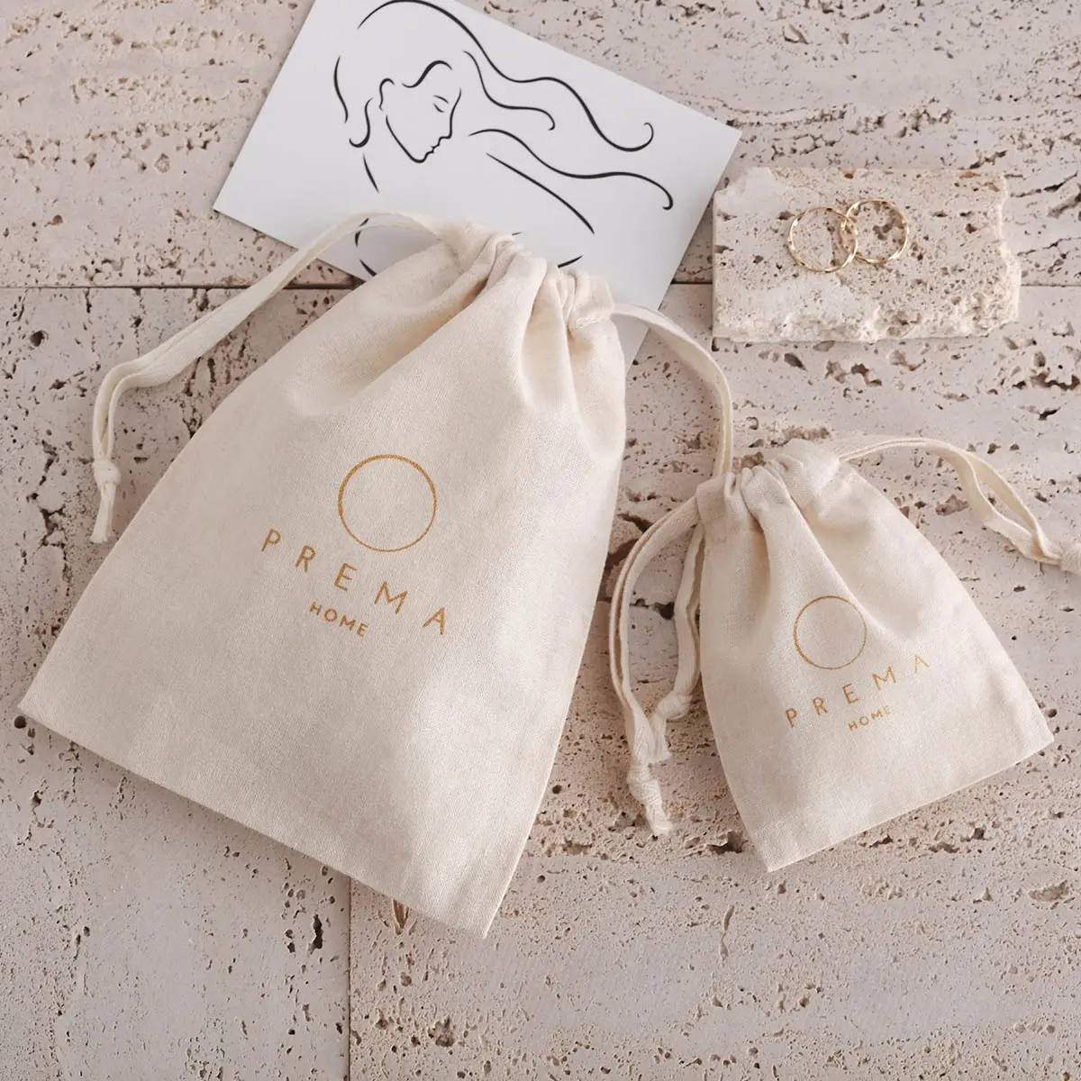 PandaSew Custom Logo Natural Promotional Muslin Drawstring Bag Gift Packaging Cotton Jewelry Pouch