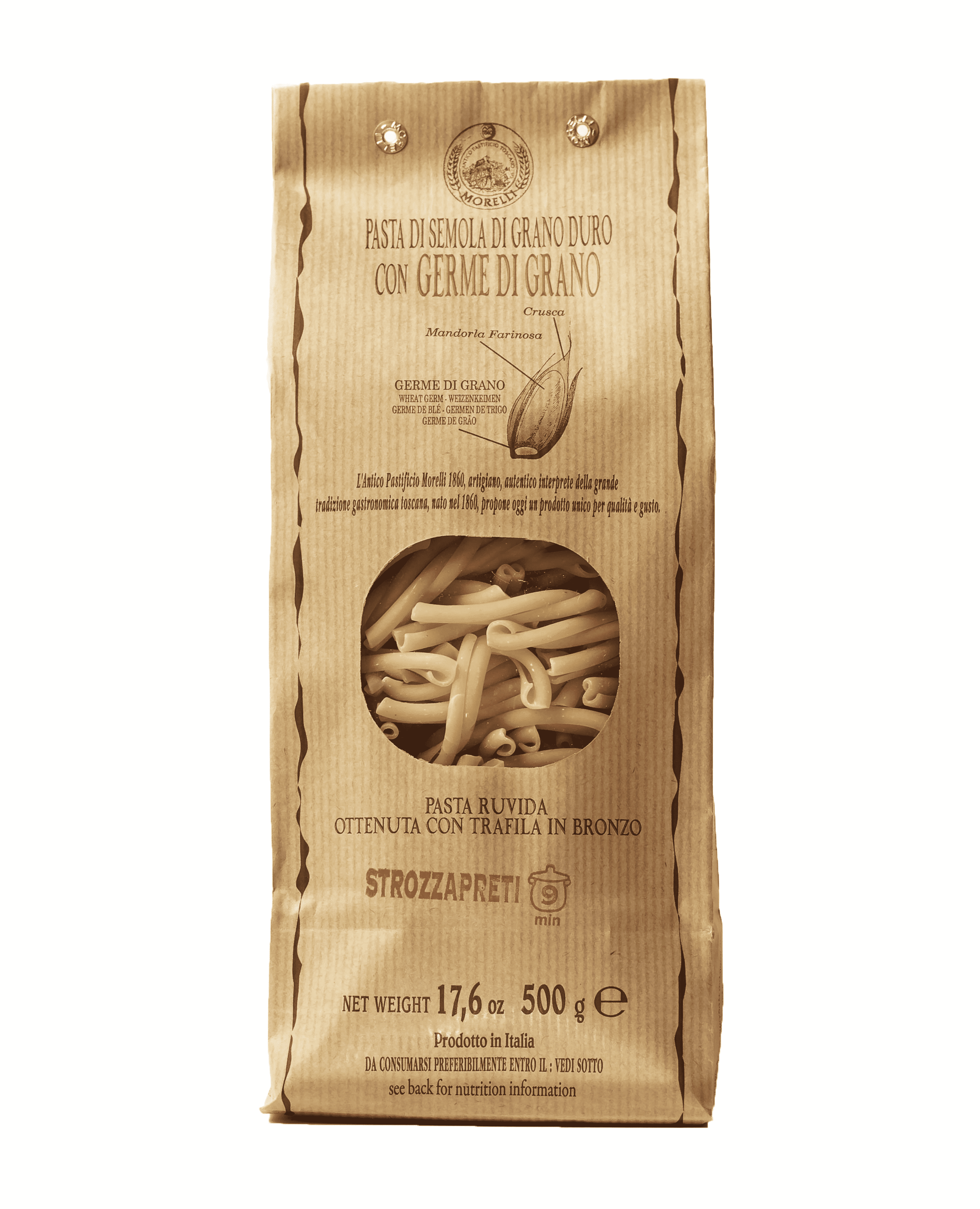 Strozzapreti with Wheat Germ Italian Pasta Artisanal Made in Italy Short Shape