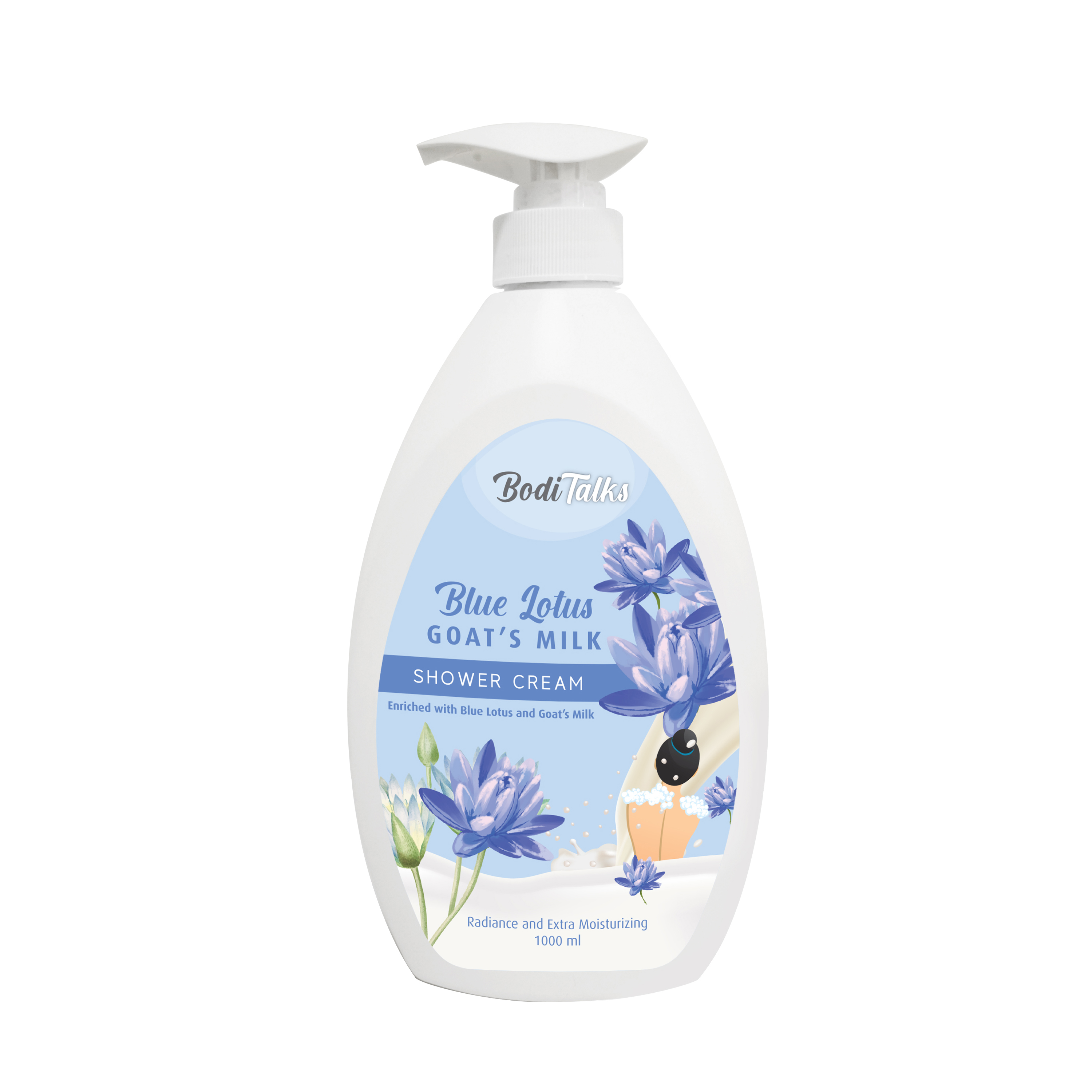 BODITALKS Blue Lotus Goat's Milk Shower Cream 1 Liter Liquid Shower Cream Suitable for All Age