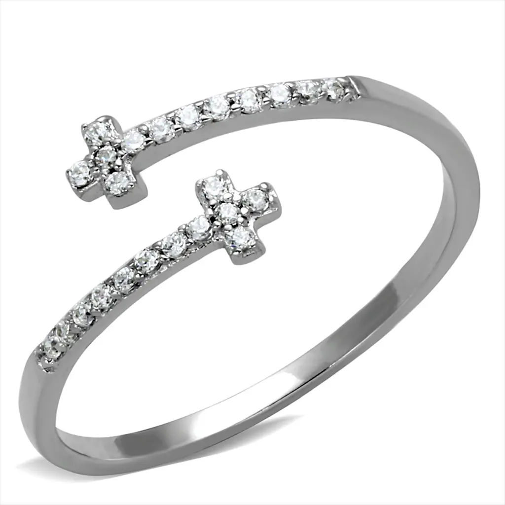 Fashion Jewelry Clear CZ Open Cross Ring .925 Sterling silver Womens Finger ring