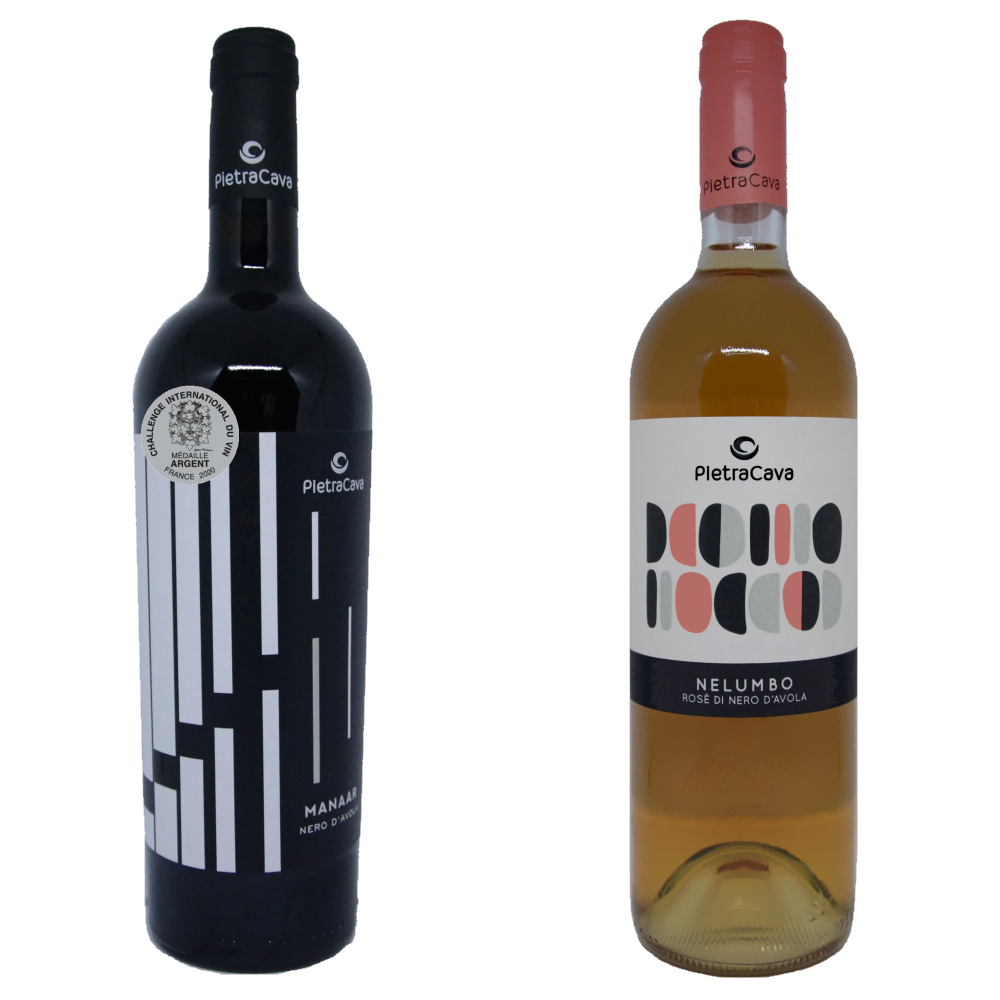Box of high quality Italian wine from Sicily - Bundle of Nelumno and Manaar - Made in Italy alcohol