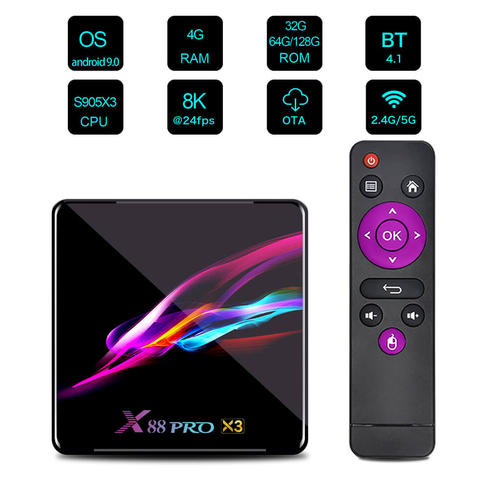 ТВ-приставка Ranboda X88 Pro X3 Amlogic S905X3 8K 4K Dual WiFi 4 Гб RAM Android 9,0 Smart Box