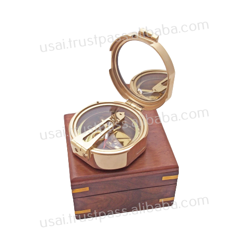 Brass Compass, Vintage Style Brunton Compass with Wooden Box, Nautical Style Compass
