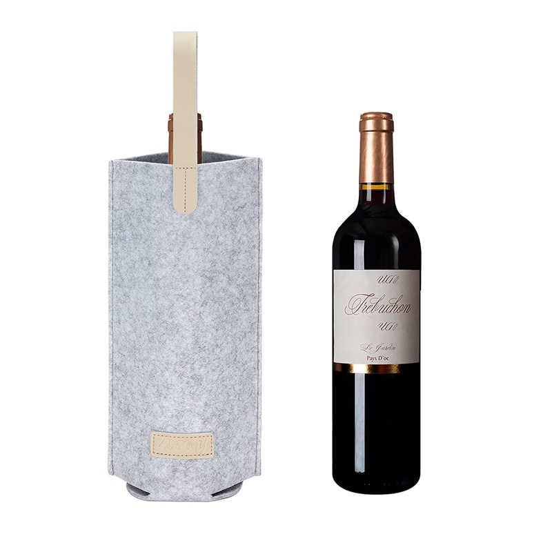Wholesale Portable Felt Wine Tote Carrier with Leather Handle