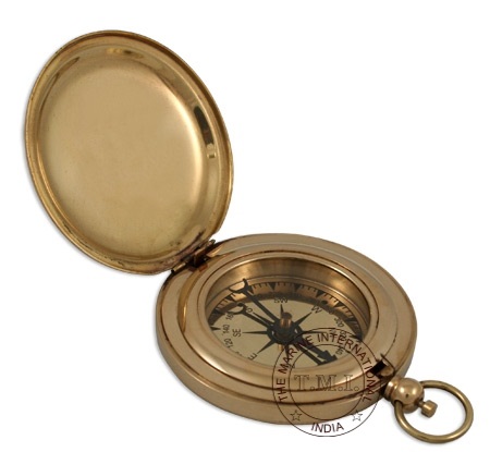 Vintage Finish Pocket Compass Ross London Ship Engraved Antique Push Button Compass
