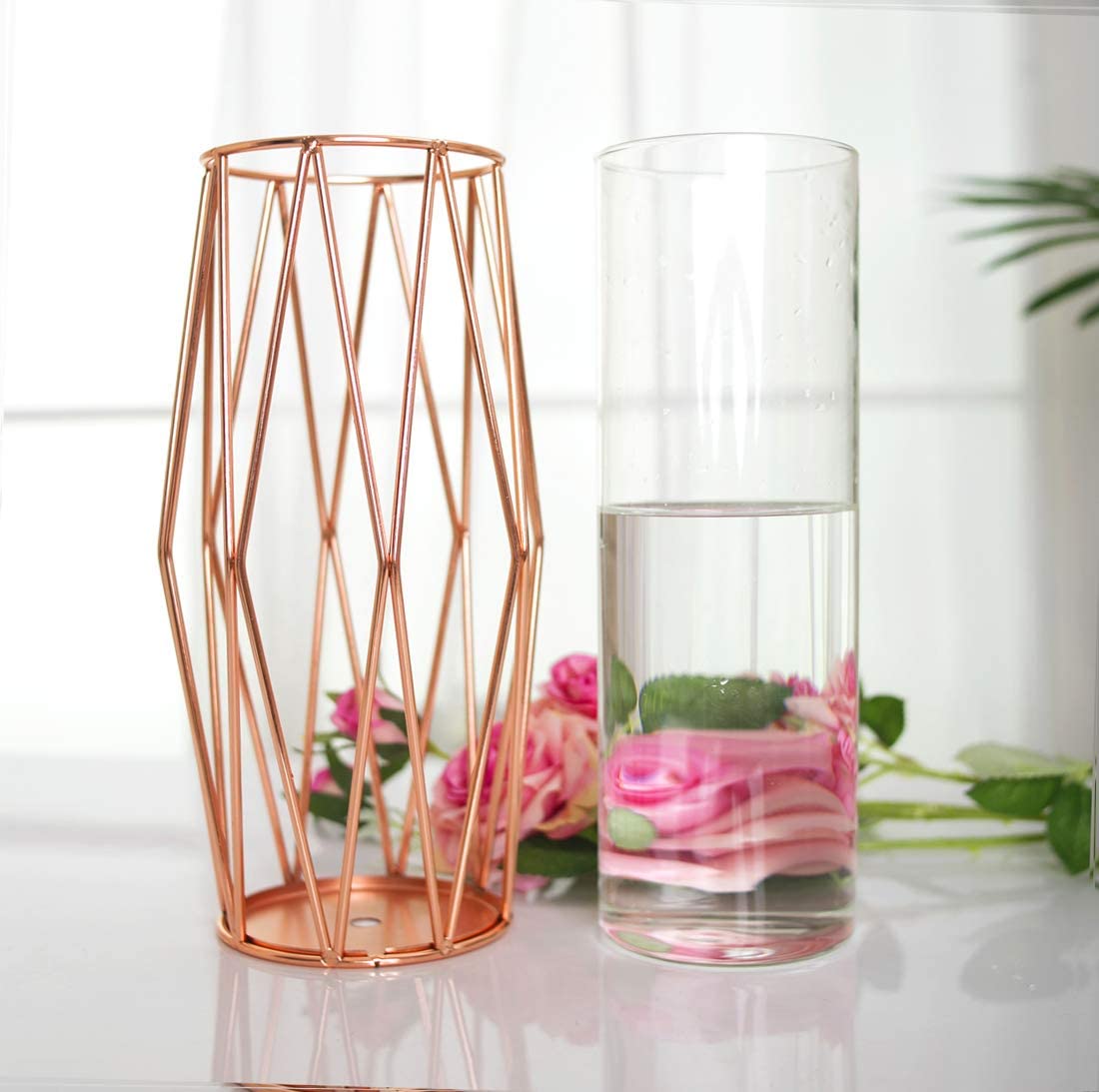 Glass Flower Vase Metal Holder Flowers Vase Handicrafts Vase Decorative for Home Office Made by KSN