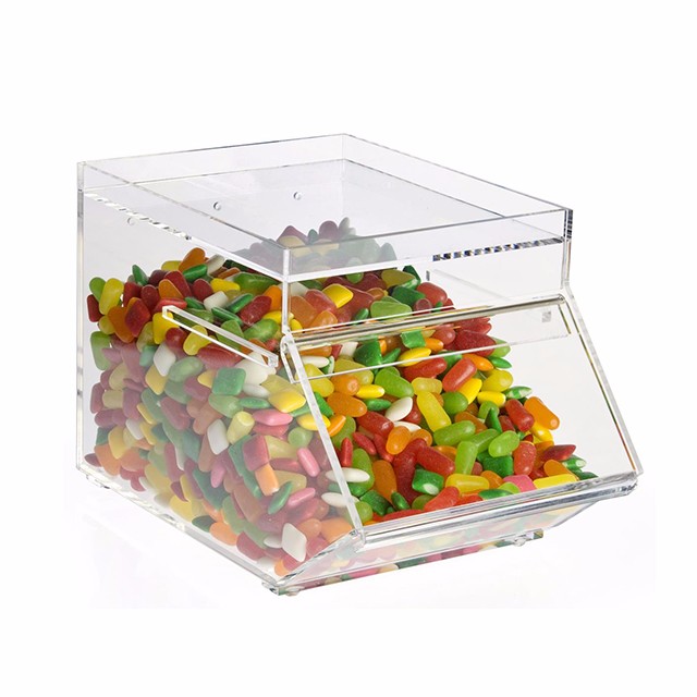 Wholesale clear perspex acrylic candy bin box dispenser with scoop