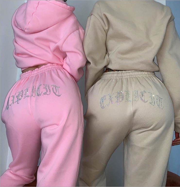 Women Clothing Fall Winter Rhinestone Hoodie Set Velour Velvet Tracksuit 2 Two Piece Pants Set for Woman