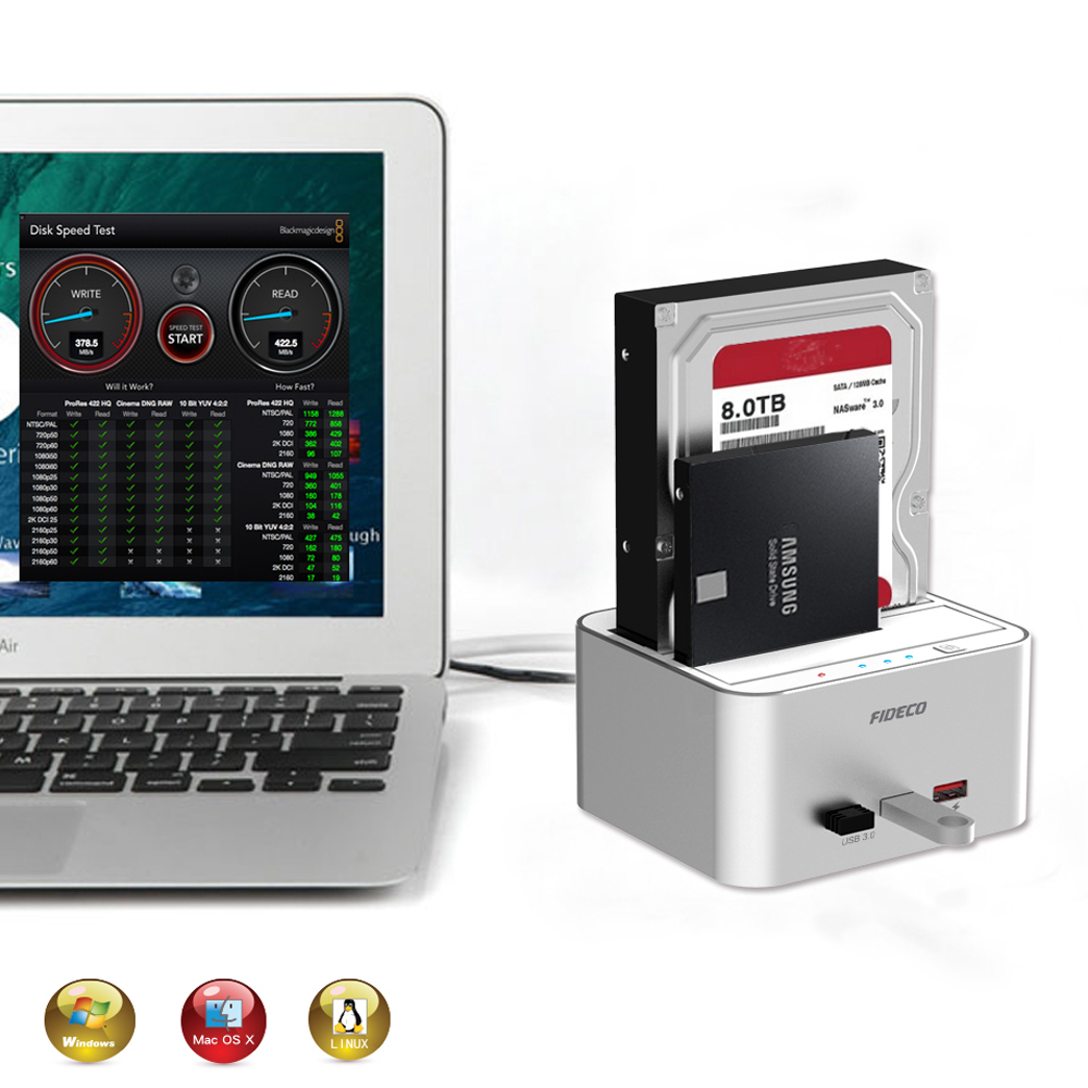 Док-станция Fideco для жестких дисков, двойной Многофункциональный usb 3,0, Дубликатор жестких дисков sata hdd