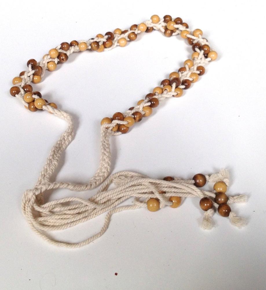 Natural rope and wood bead macrame and braided belt