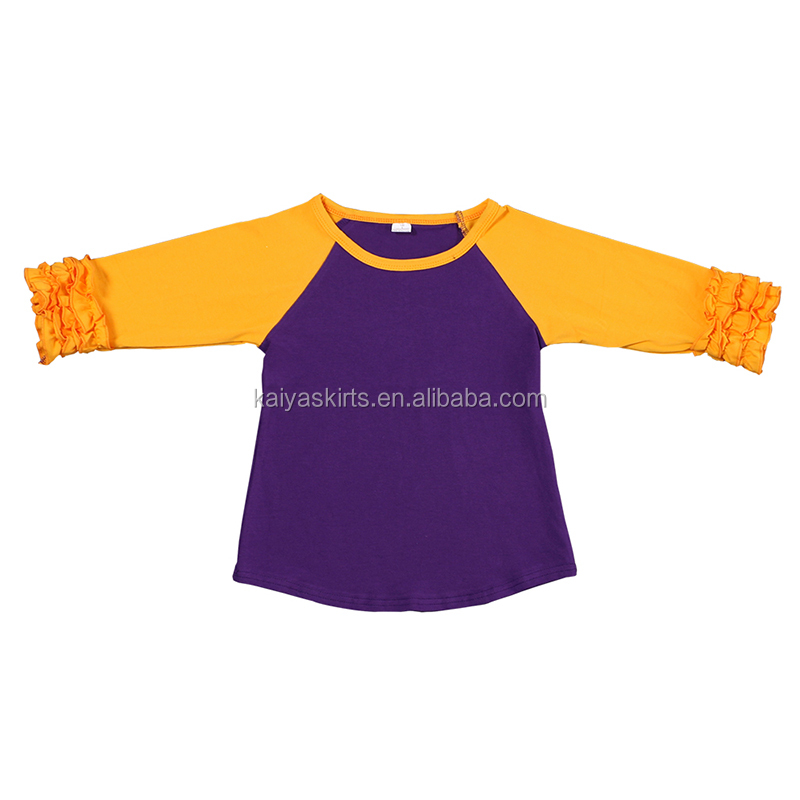 Осень повседневная детская одежда дизайн Оптовая Обледенение рюшами Reglan рубашка для девочек