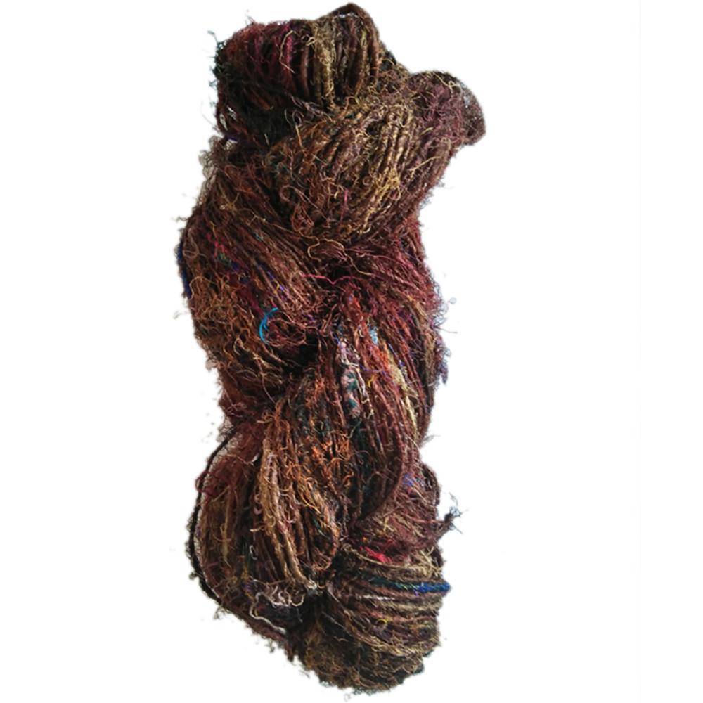 brown hand spun silk recycled sari yarn knitting dyed saree yarn wholesale