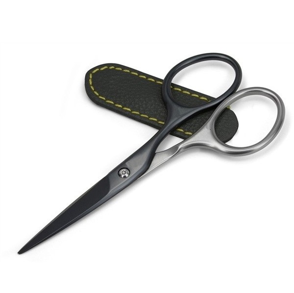 Self Sharpening Mustache/ Beard Scissors Titanium Coated Stainless Steel Hair Scissors With Leather Case