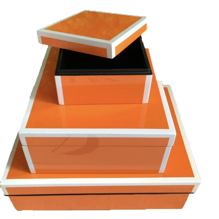Orange lacquer jewelry box from Vietnam