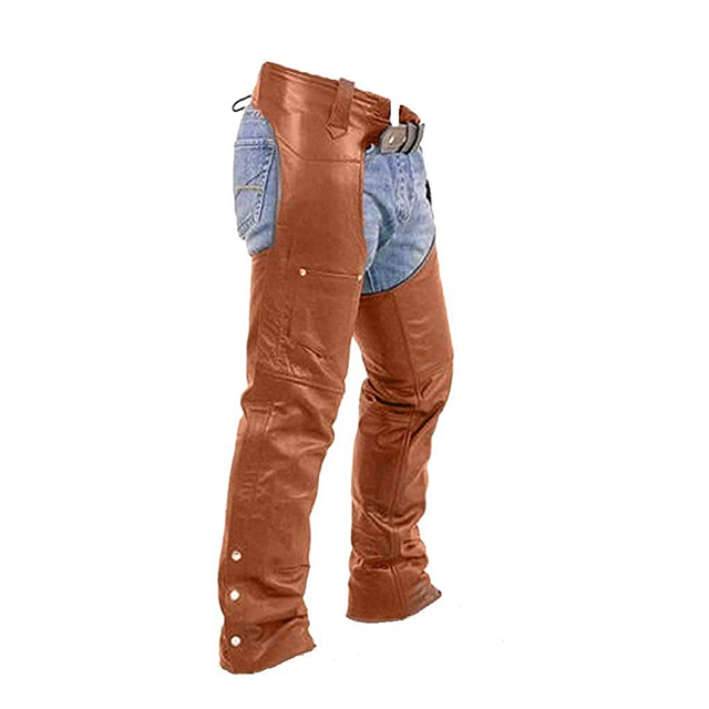 Brown Real Leather Chaps Mens Motorcycle Leather Chaps Trouser Pants Jeans Biker Chap