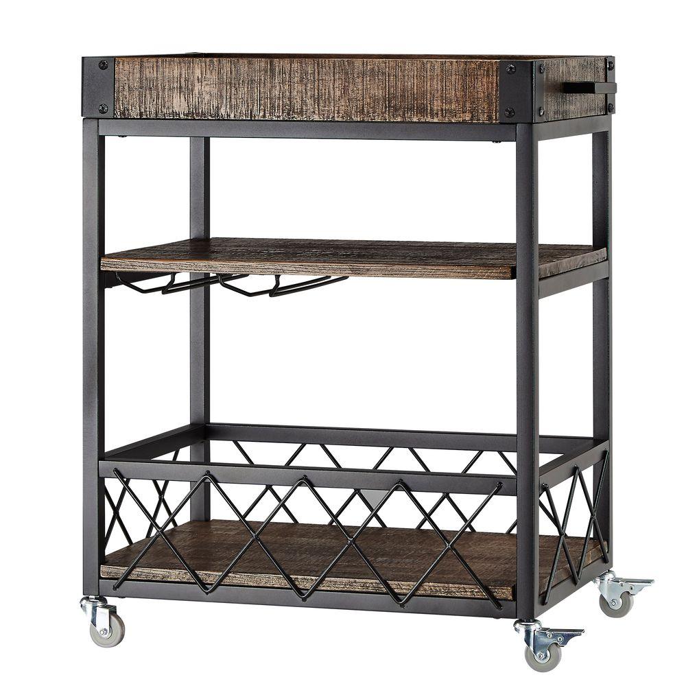 Industrial and Vintage Bar Cart with Wine Glass Storage