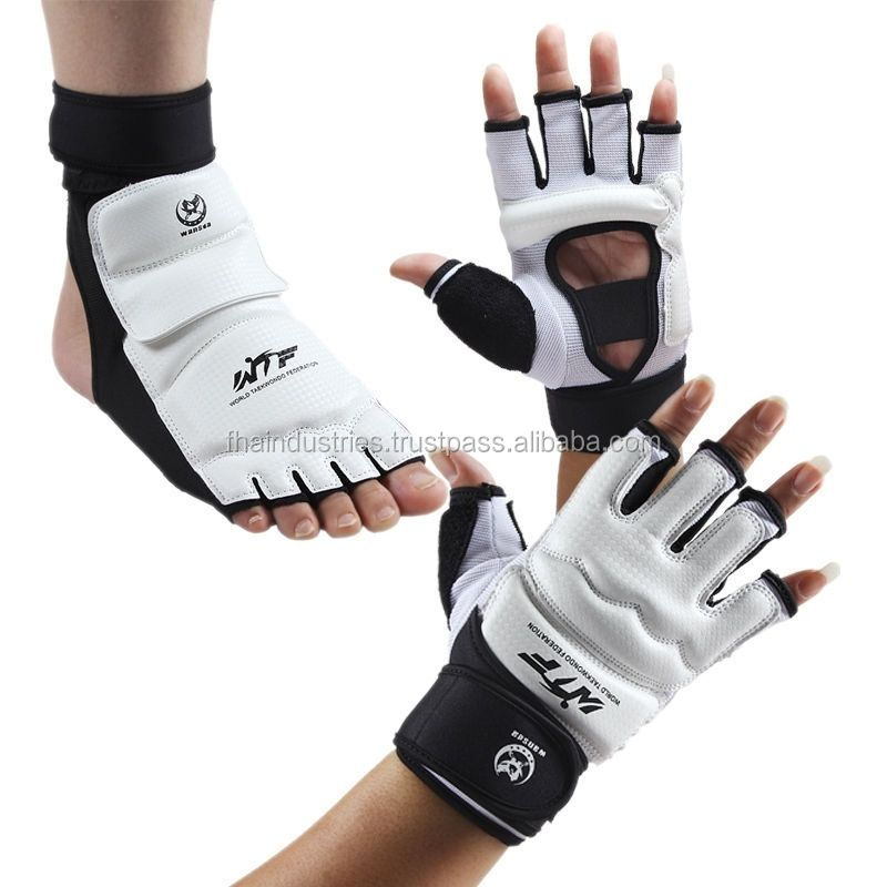 WTF Taekwondo Gloves Sparring Hand Foot Protector Adults Kids PU White Blue Red