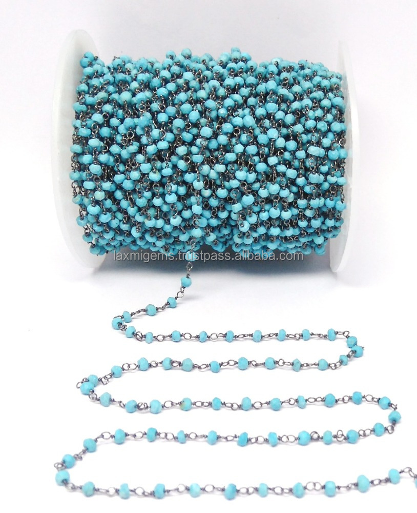 Elegant Wholesale Turquoise Faceted Bead 925 Sterling Silver Gemstone Rosary Chain For Jewelry Making