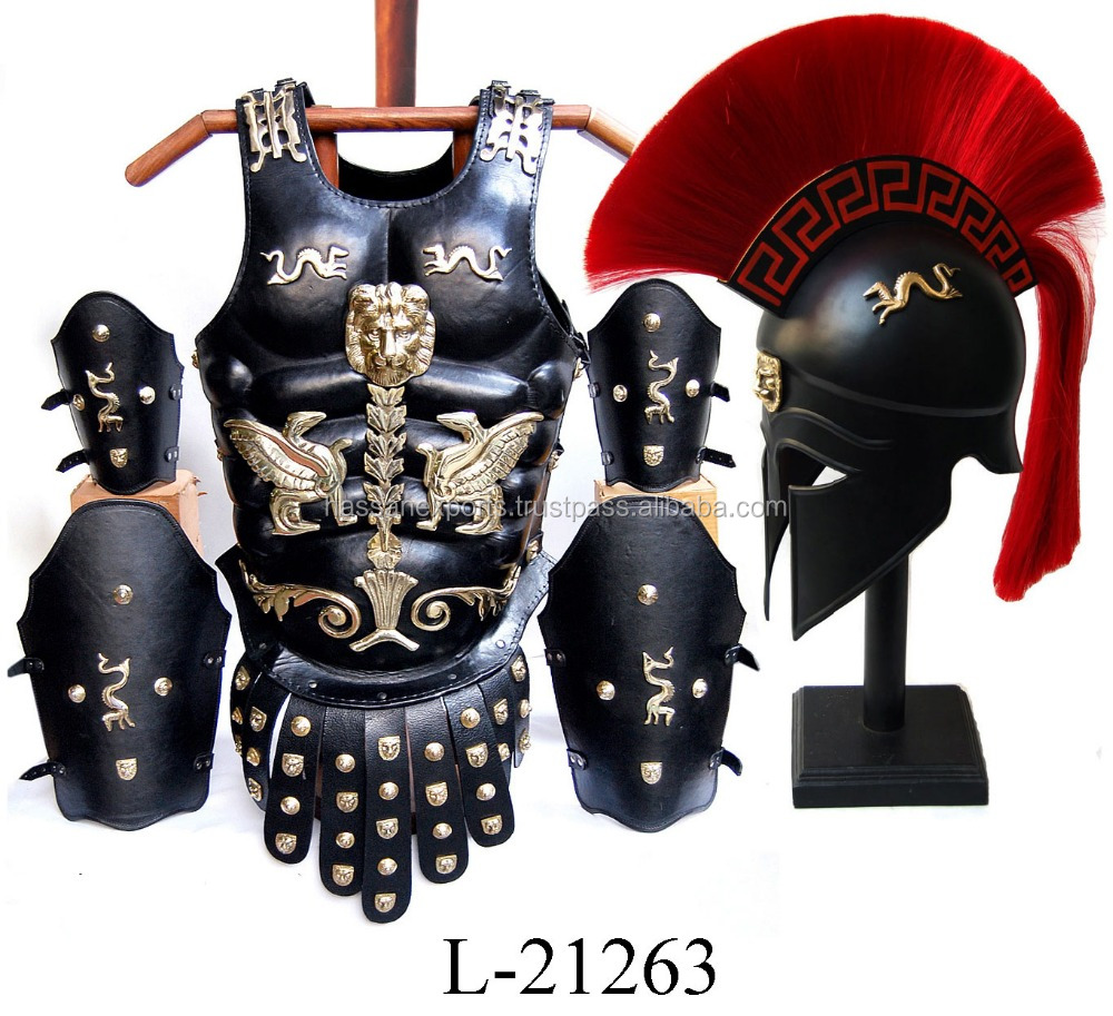 Кожа королевская греческая МЫШЕЧНАЯ БРОНЯ Cuirass набор с Corinthian шлем красный шлейф