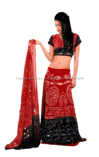 Индийский Хлопок Bandhej Lehenga Чоли