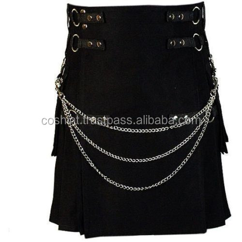Активные мужчины, черная хлопковая Мода kilt утилитарная цепь kilts