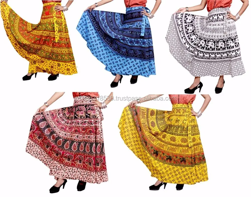 Hippie Boho Gypsy Batik Cotton Wrap Around Skirt Dress Wholesale Indian Cotton Designer Printed Animals Wraparound Women